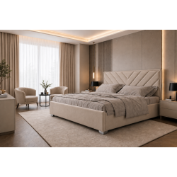 Pat tapițat premium 160x200 cu tăblie decorativă pentru dormitor modern A-130